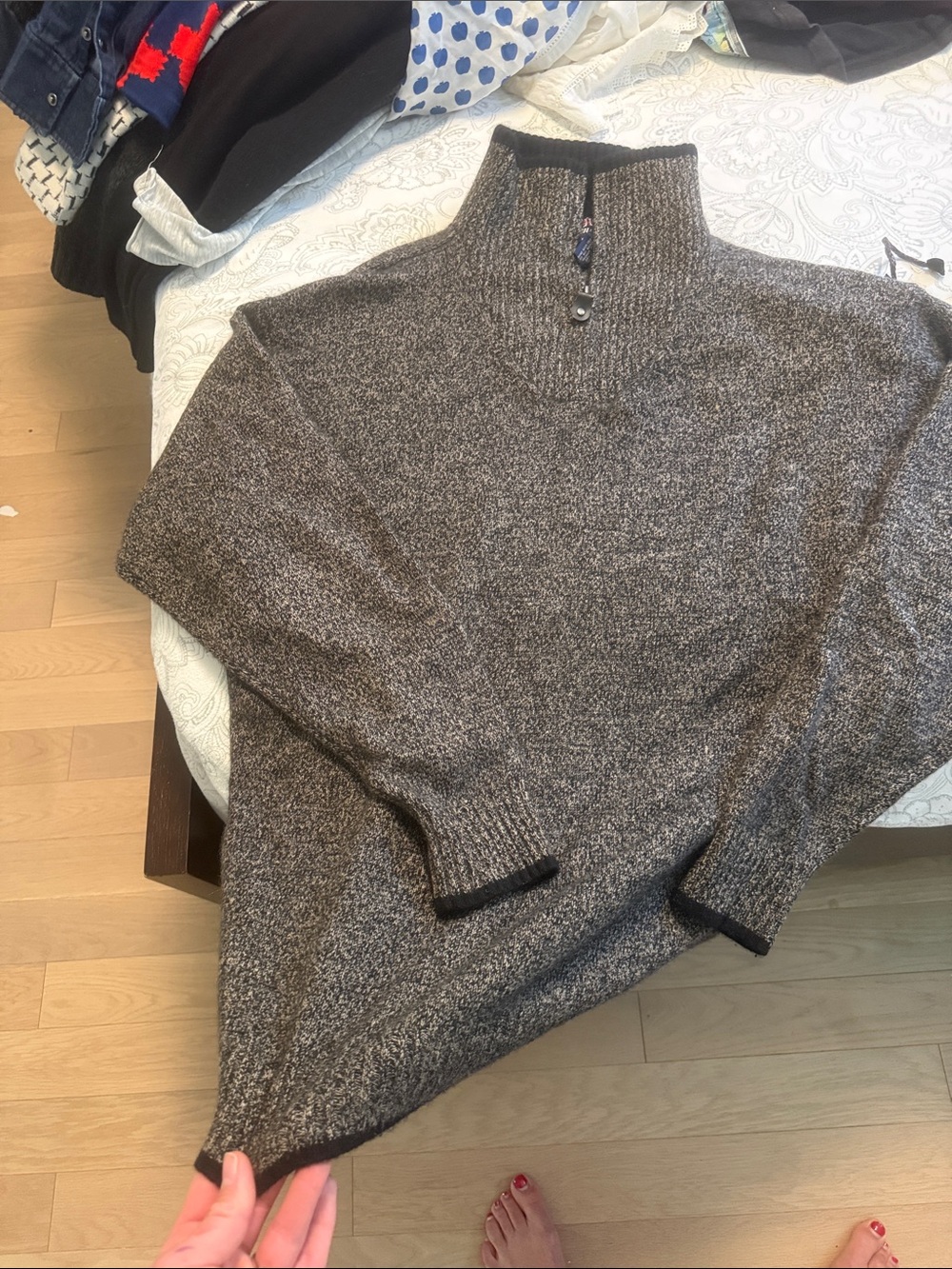 Oversized/Mens Gray Marled Cashmere Half-Zip Sweater